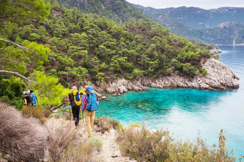 Lycian Way hiking trail with coastal view